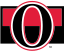 Large black 'O' in front of red and black horizontal stripes
