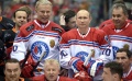 Vyacheslav Fetisov, Vladimir Putin, and Sergei Shoigu, at a May 16, 2015 match in Sochi.